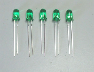 Green led, 5 mm. (5 units)